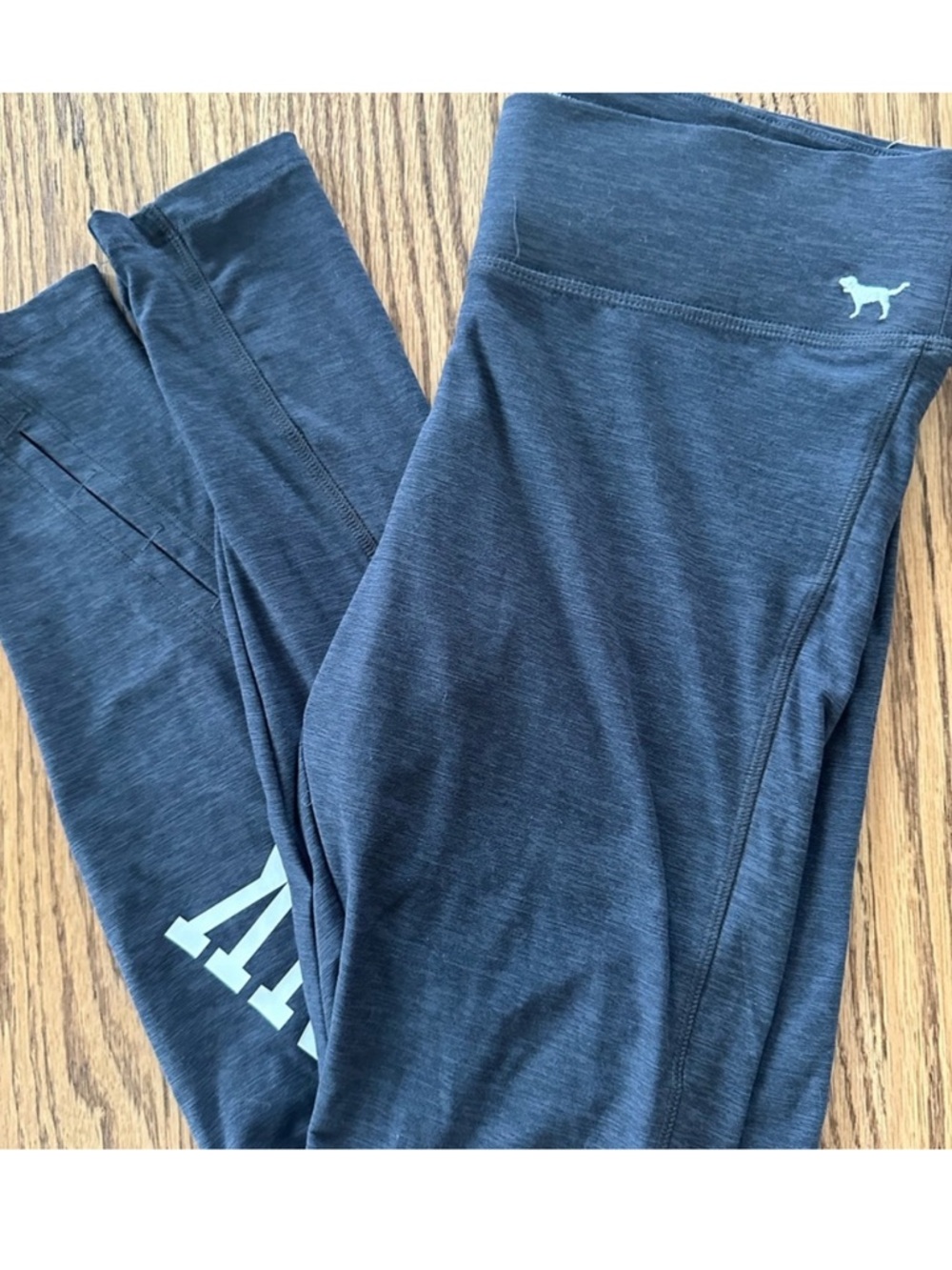PINK Victoria's Secret Dark Heather Gray Yoga Leggings White Logo Workout pants